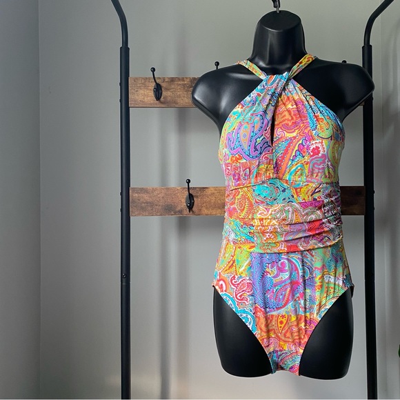Bleu Rod Beattie Bohemian Paradise paisley High Neck Mio full coverage swimsuit - Picture 6 of 6